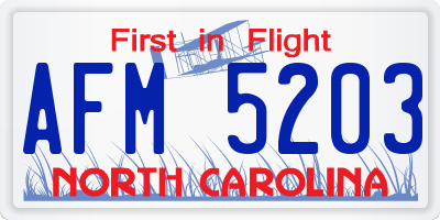 NC license plate AFM5203