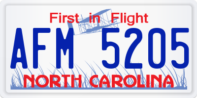 NC license plate AFM5205