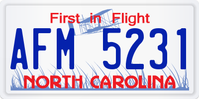 NC license plate AFM5231