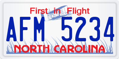 NC license plate AFM5234