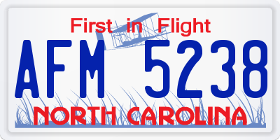 NC license plate AFM5238