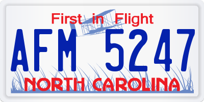NC license plate AFM5247