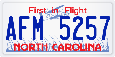 NC license plate AFM5257