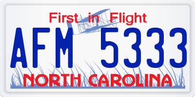 NC license plate AFM5333