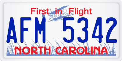 NC license plate AFM5342