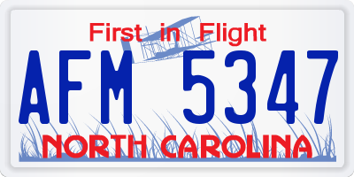 NC license plate AFM5347