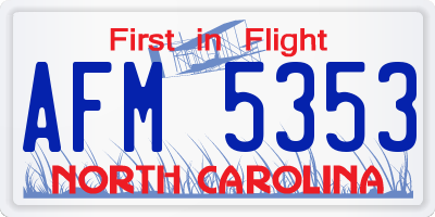 NC license plate AFM5353
