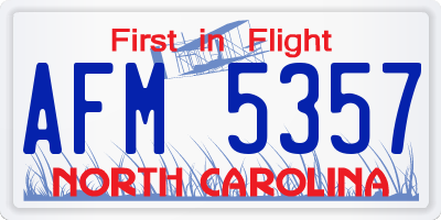 NC license plate AFM5357