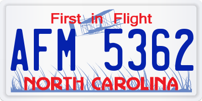 NC license plate AFM5362