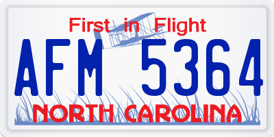 NC license plate AFM5364