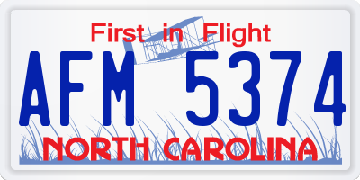 NC license plate AFM5374