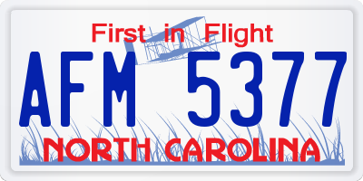 NC license plate AFM5377
