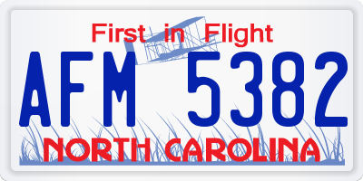 NC license plate AFM5382