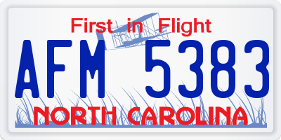 NC license plate AFM5383