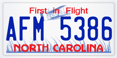 NC license plate AFM5386