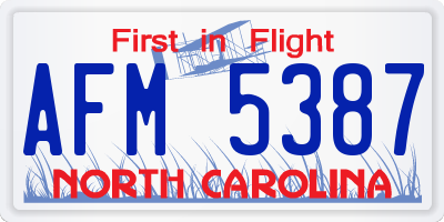 NC license plate AFM5387