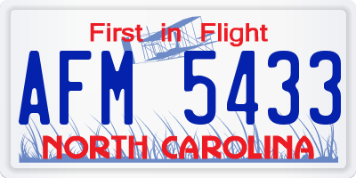 NC license plate AFM5433