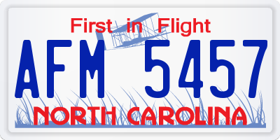 NC license plate AFM5457