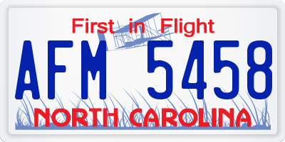 NC license plate AFM5458
