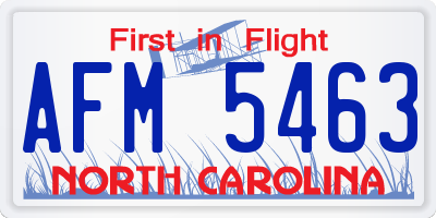 NC license plate AFM5463