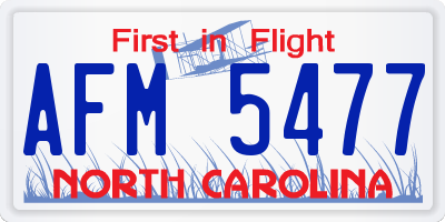 NC license plate AFM5477