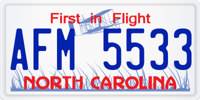 NC license plate AFM5533