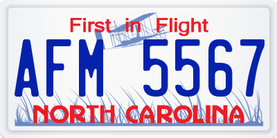 NC license plate AFM5567
