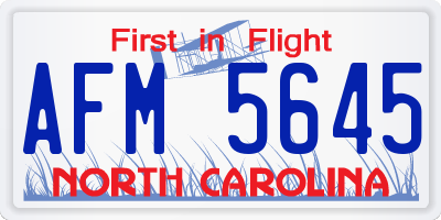 NC license plate AFM5645