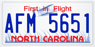 NC license plate AFM5651