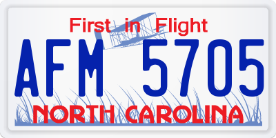 NC license plate AFM5705