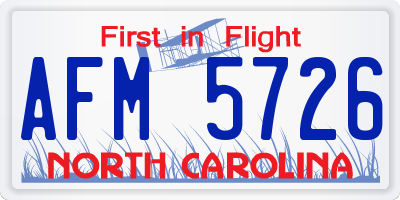 NC license plate AFM5726