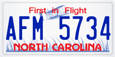 NC license plate AFM5734