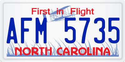 NC license plate AFM5735