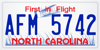 NC license plate AFM5742