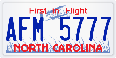 NC license plate AFM5777