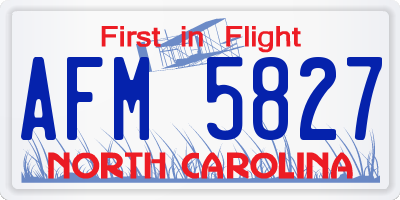 NC license plate AFM5827