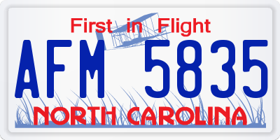 NC license plate AFM5835