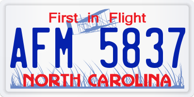 NC license plate AFM5837
