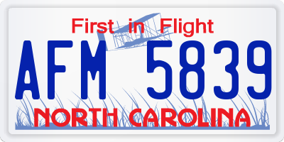 NC license plate AFM5839
