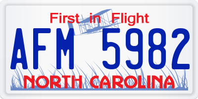 NC license plate AFM5982