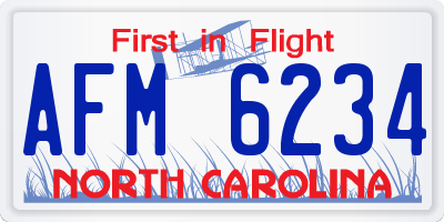 NC license plate AFM6234