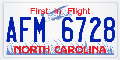 NC license plate AFM6728