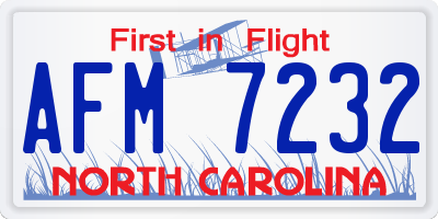NC license plate AFM7232