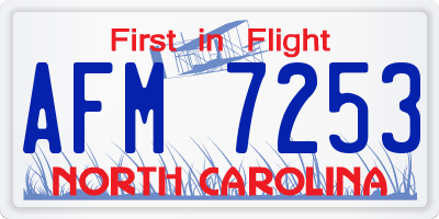 NC license plate AFM7253