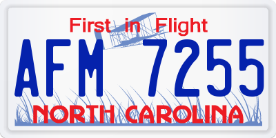 NC license plate AFM7255