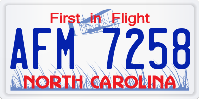 NC license plate AFM7258