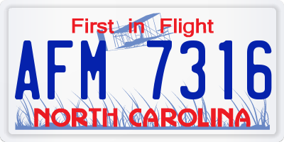 NC license plate AFM7316