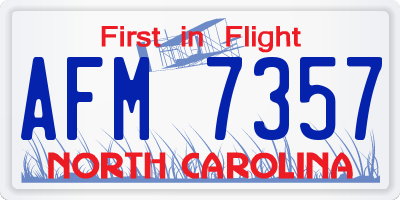 NC license plate AFM7357
