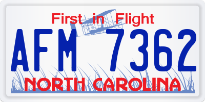 NC license plate AFM7362