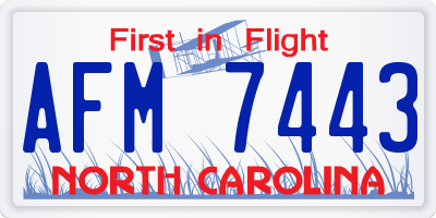 NC license plate AFM7443